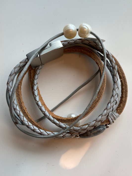 Gray Leather Clasp Bracelet