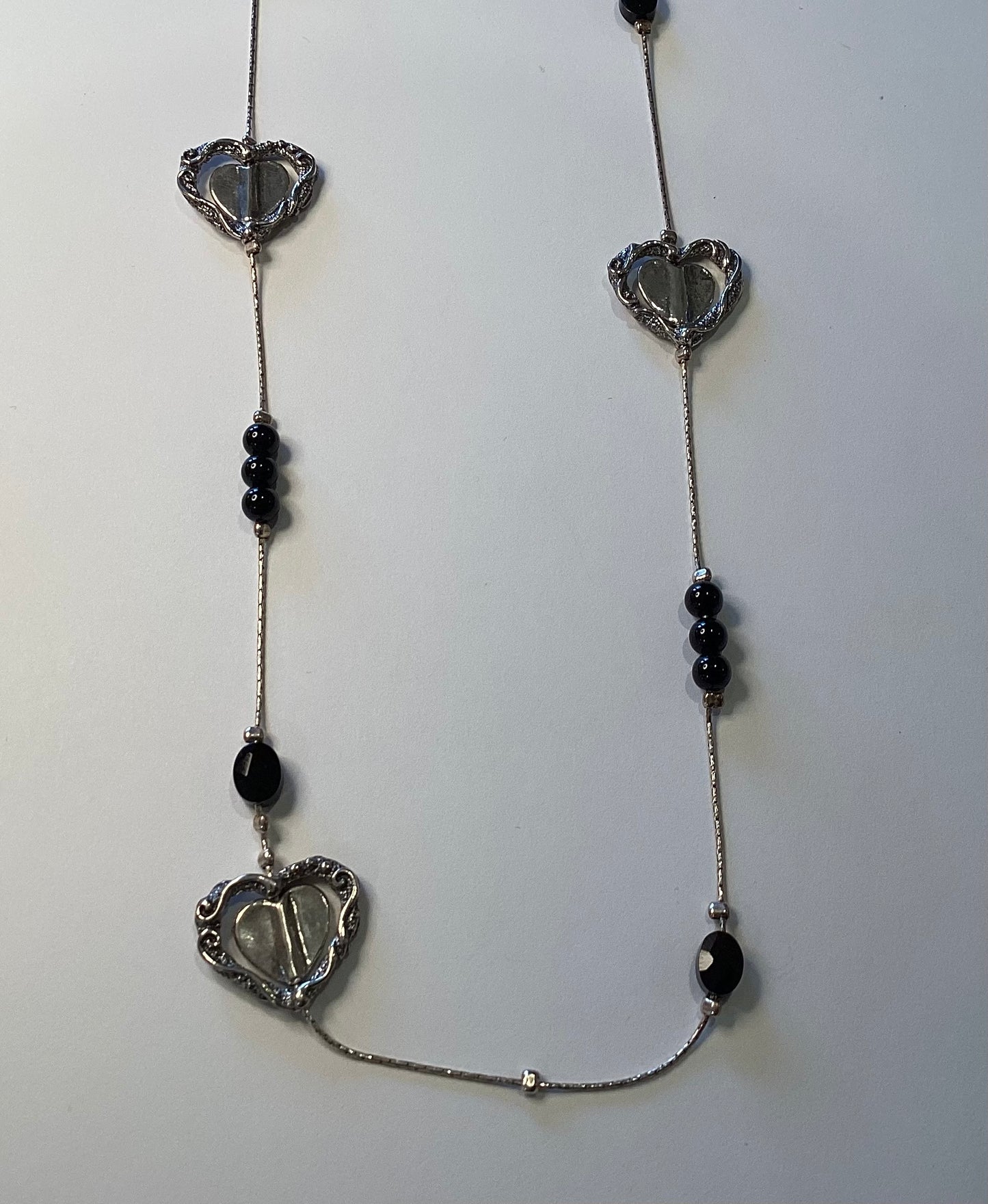 Heart silver and Onyx Necklace
