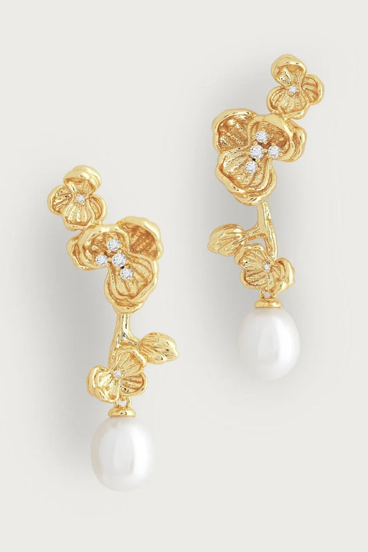 Orchid with Pearl Drop Earrings
