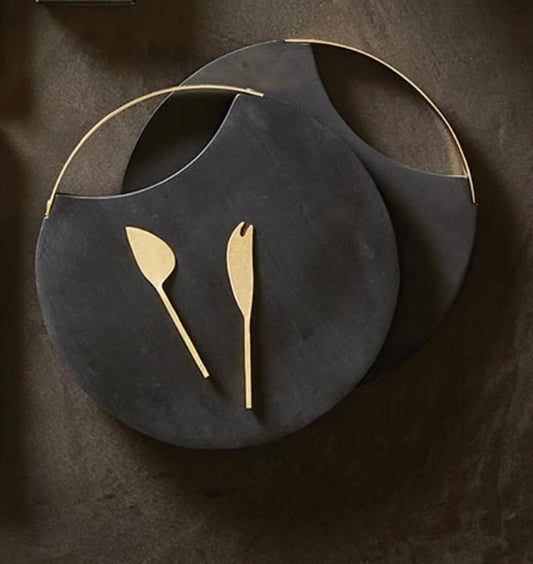 Anthracite Wood and Brass Round Cheeseboard