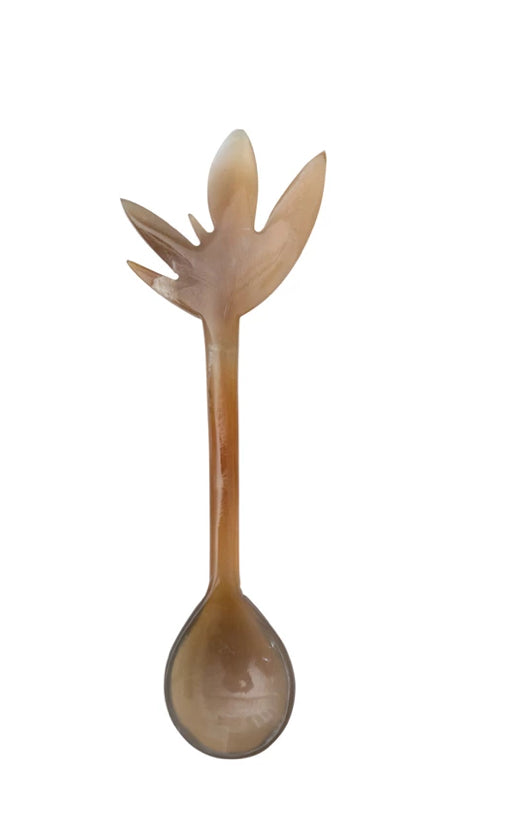 Hand-Carved Horn Spoon with Leaf Handle