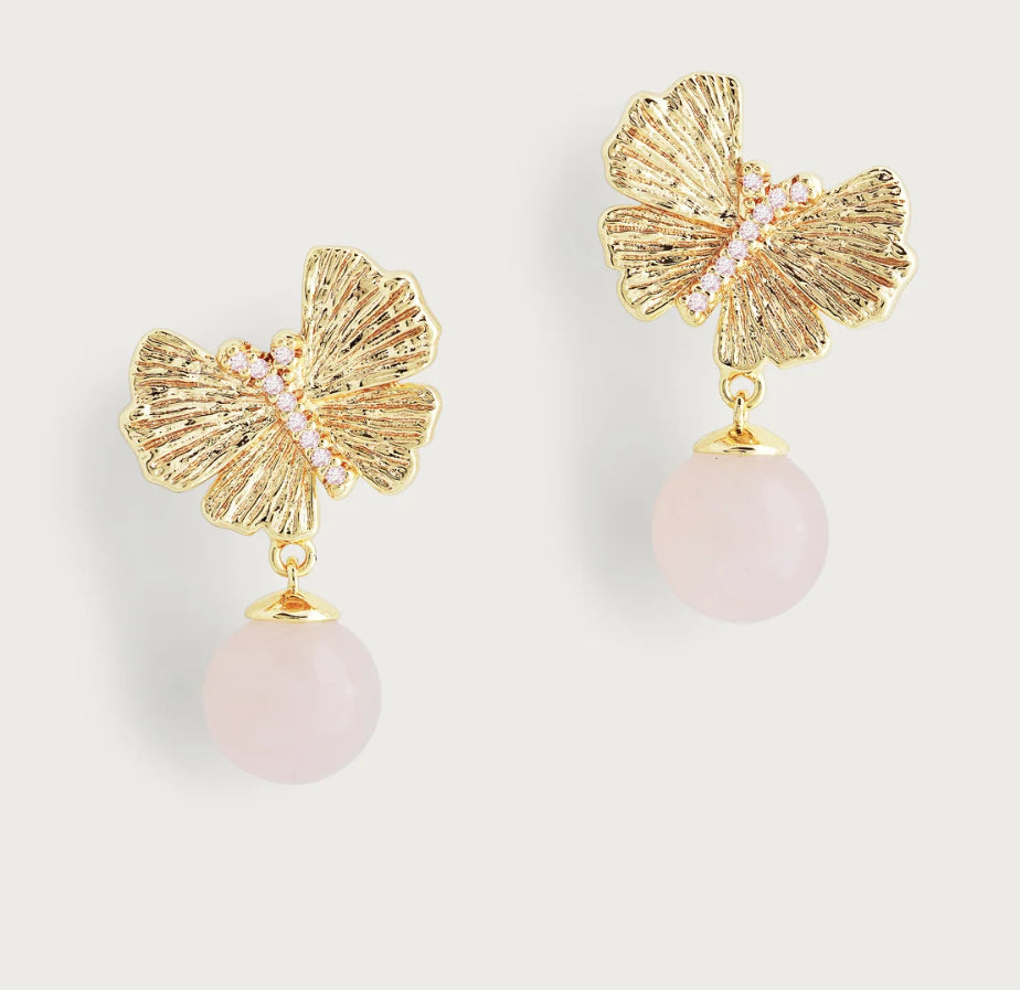 Butterfly with Rose Quartz Drop Earring