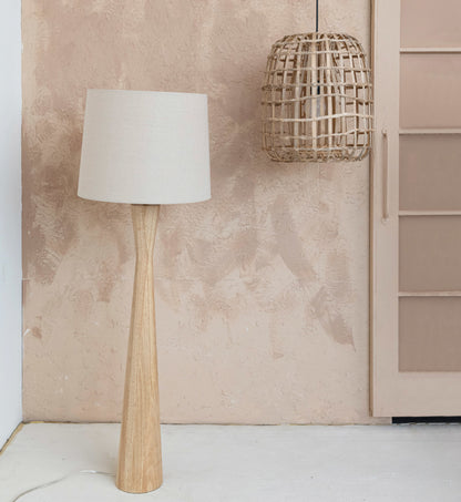 Rubberwood Floor Lamp with Linen Shade