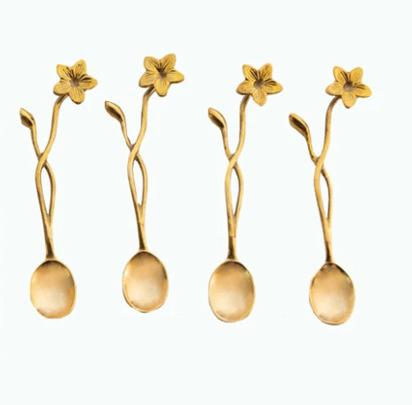Brass Spoons with Flower Handle