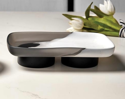 Charcoal and White Resin Footed Oblong Tray