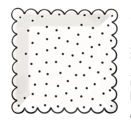 Scalloped Black and White Dotted Paper plates