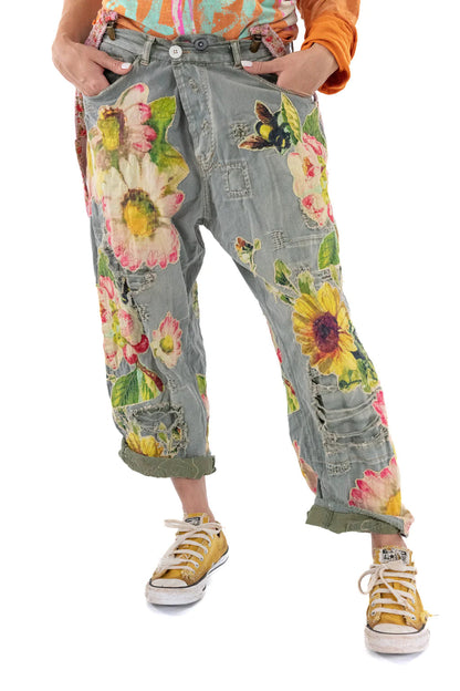 Magnolia Pearl Miners Pants With Sunflowers - PANTS 433