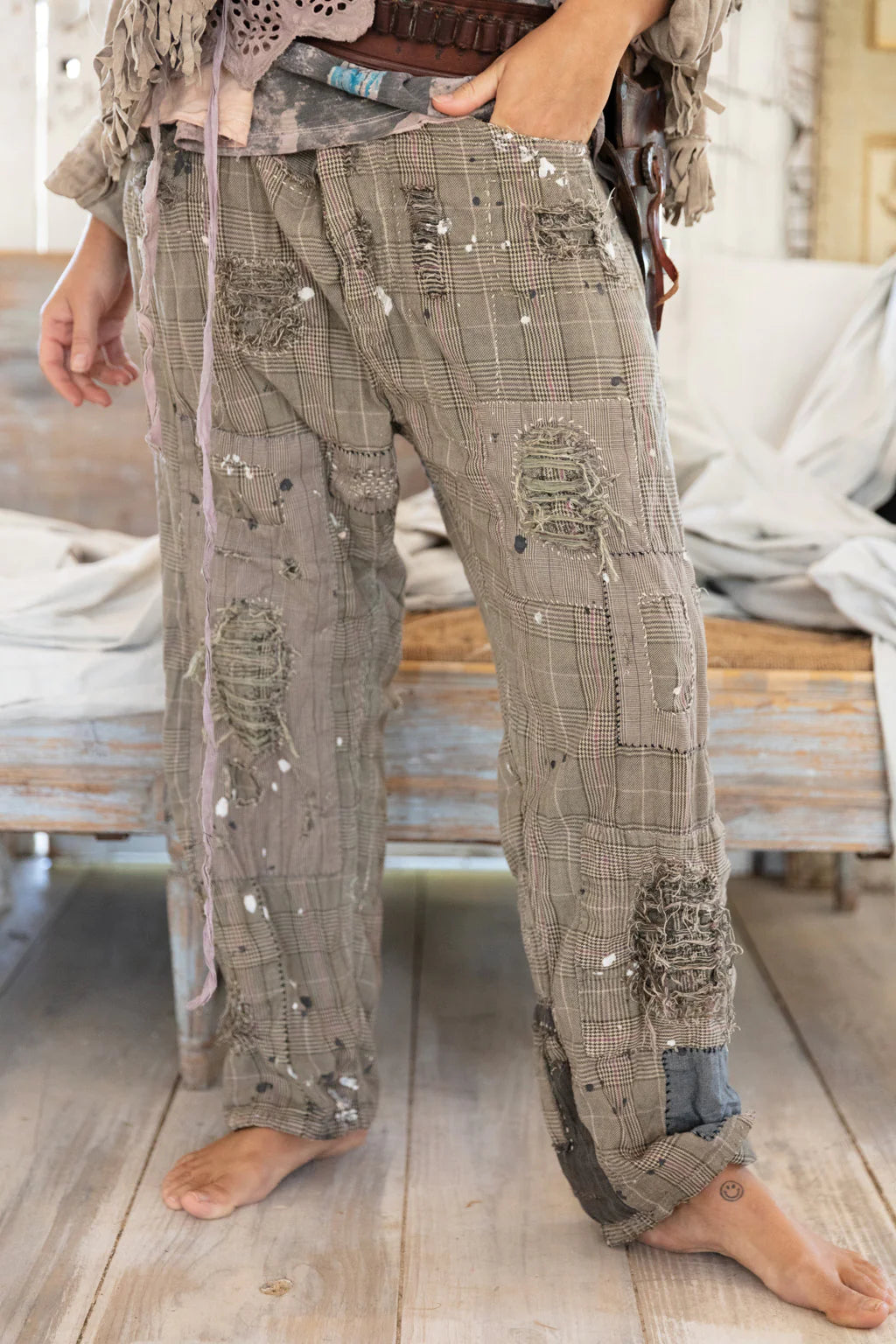 Magnolia Pearl Check Miners Pants With Paint - PANT 419